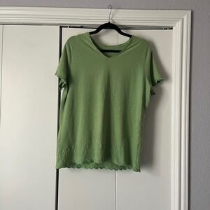 Coldwater Creek Tunic Top Eyelet Trim V Neck Casual Green XL